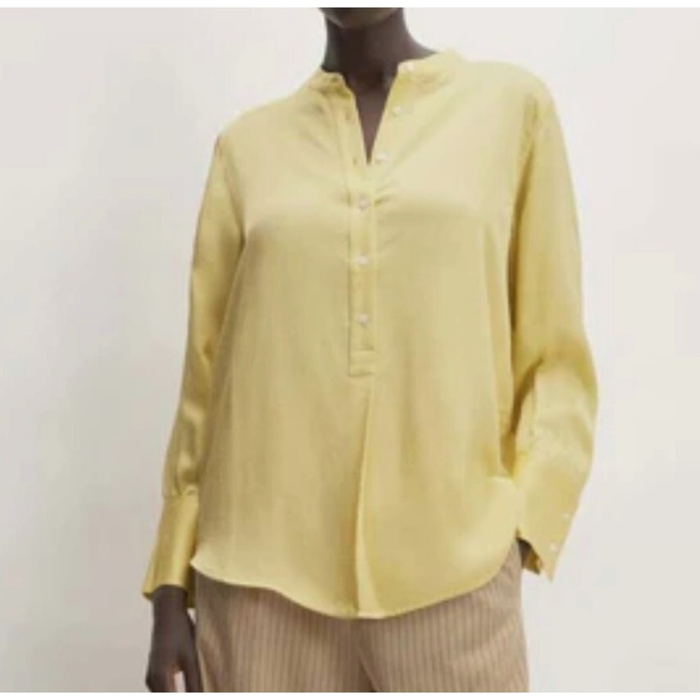 NWT ‎ Everlane Yellow Viscose Long Sleeve Popover Shirt Top Relaxed  sz 0